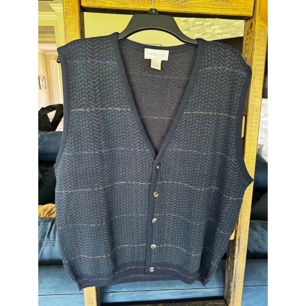 Vintage Murano Mens Large Wool Blend Knit Button Front Cardigan Vest